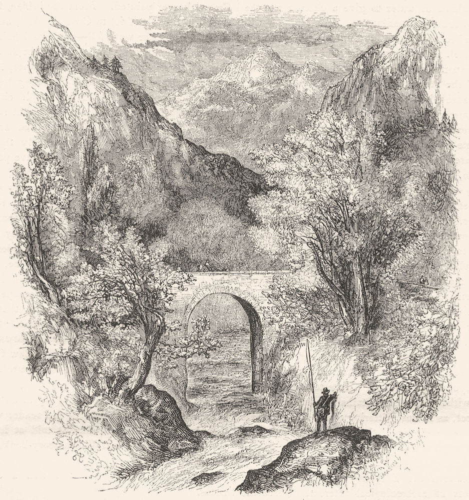 WALES. North Wales. Pont Aberglaslyn 1850 old antique vintage print picture